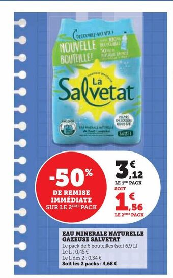Hyper U Eau minerale naturelle gazeuse salvetat offre