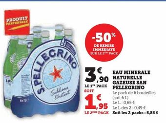 Hyper U Eau minerale naturelle gazeuse san pellegrino offre