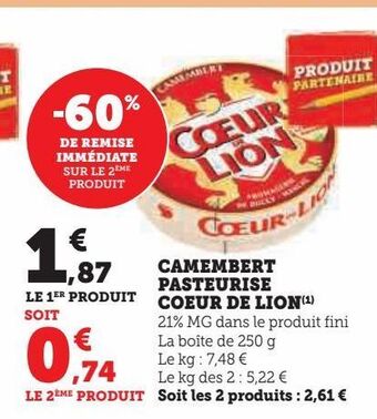 Hyper U Camembert pasteurise coeur de lion offre