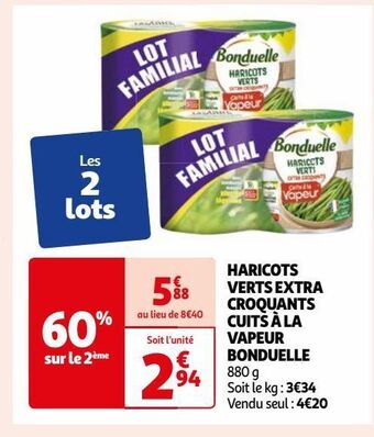 Auchan Haricots verts extra croquants cuits a la vapeur bonduelle offre