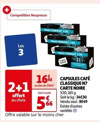 Auchan Capsules cafe classique n7 carte noire offre