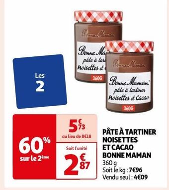 Auchan Pate a tartiner noisettes et cacao bonne maman offre