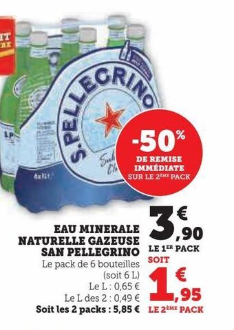 Super U Eau minerale naturelle gazeuse san pellegrino offre