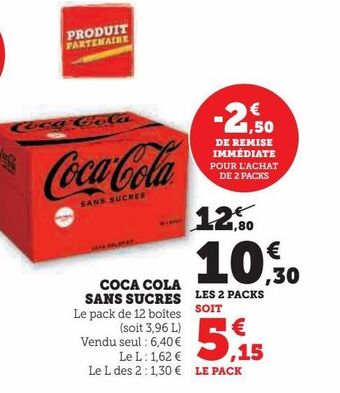 Super U Coca cola sans sucres offre