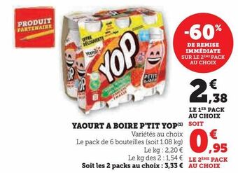 Super U Yaourt a boire p'tit yop offre