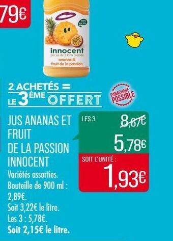 Match Jus ananas et fruit de la passion innocent offre