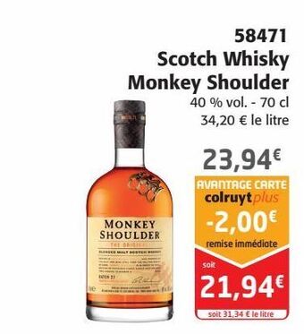 Colruyt 58471 scotch whisky monkey shoulder offre