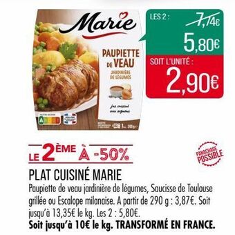 Match Plat cuisiné marie offre