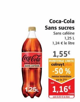 Colruyt Coca cola sans sucres offre