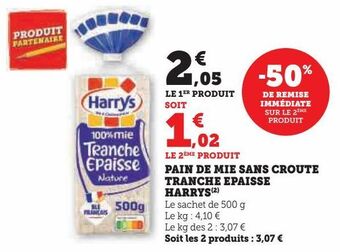 U Express Pain de mie sans croute tranche epaisse harrys offre