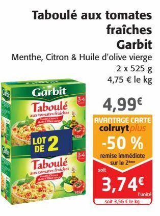 Colruyt Taboulé aux tomates fraiches garbit offre