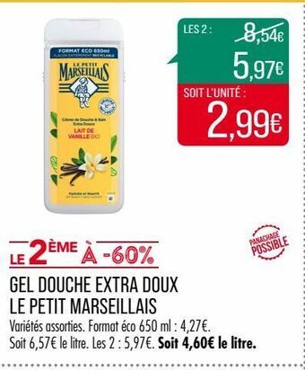 Match Gel douche extra doux le petit marseillais offre