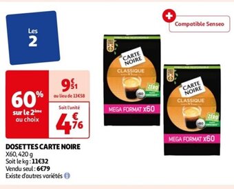 Auchan DOSETTES CARTE NOIRE X60, 420 g offre