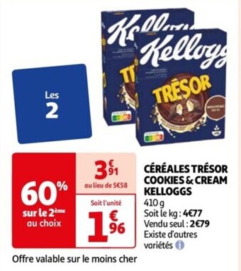 Auchan CÉRÉALES TRÉSOR COOKIES & CREAM KELLOGGS offre