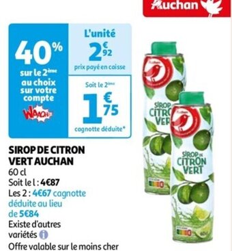 Auchan SIROP DE CITRON VERT AUCHAN offre