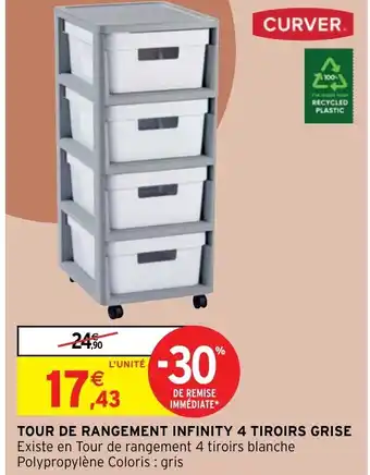 Tour De Rangement Infinity 4 Tiroirs Grise