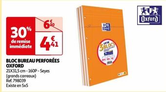 Auchan Bloc bureau perforées oxford offre