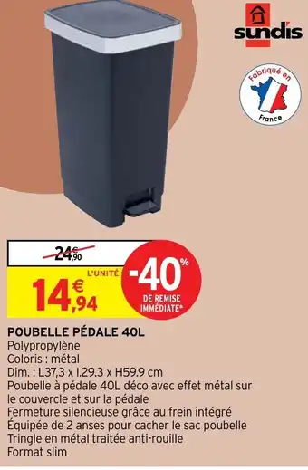 Intermarché Poubelle Pédale 40L offre