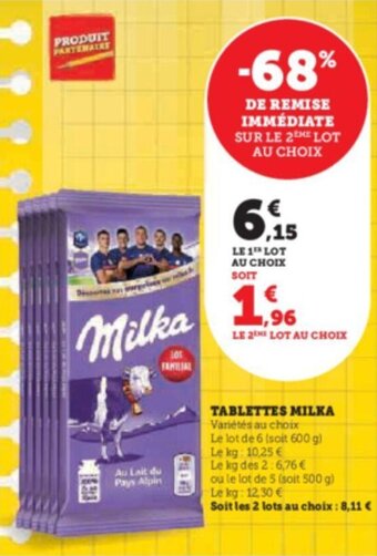 Super U TABLETTES MILKA offre