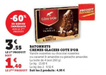 Super U BATONNETS CREMES GLACEES COTE D'OR offre