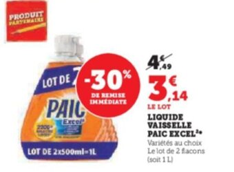Super U LIQUIDE VAISSELLE PAIC EXCEL offre
