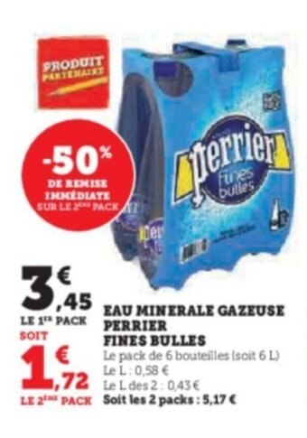 Super U EAU MINERALE GAZEUSE PERRIER FINES BULLES offre