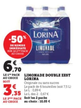 Super U LIMONADE DOUBLE ZEST LORINA offre