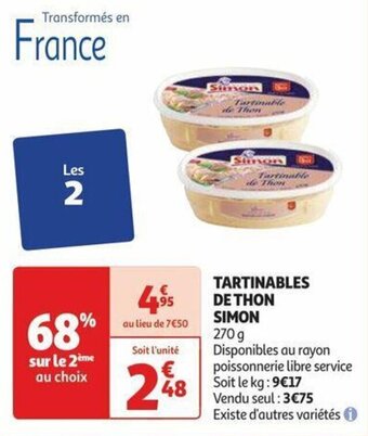 Auchan TARTINABLES DE THON SIMON offre