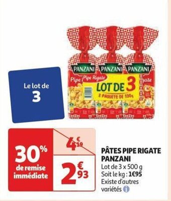 Auchan PÂTES PIPE RIGATE PANZANI offre