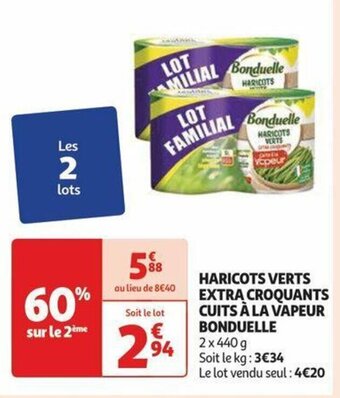 Auchan HARICOTS VERTS EXTRA CROQUANTS CUITS À LA VAPEUR BONDUELLE offre