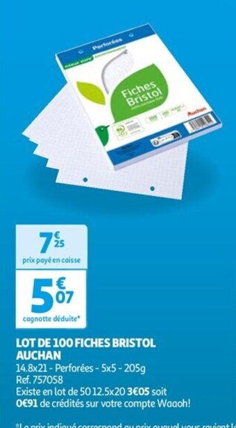 Auchan LOT DE 100 FICHES BRISTOL AUCHAN offre