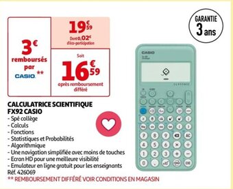 Auchan CALCULATRICE SCIENTIFIQUE FX92 CASIO offre