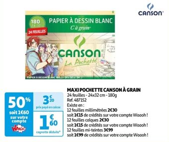 Auchan MAXI POCHETTE CANSON À GRAIN offre