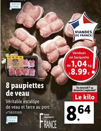 Lidl 8 Paupiettes de veau offre