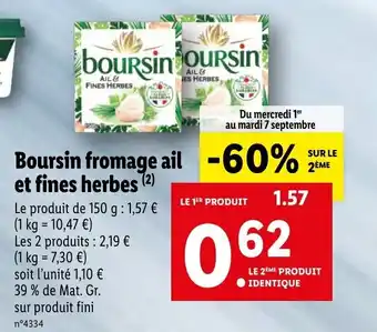 Lidl Boursin fromage ail et fines herbes offre