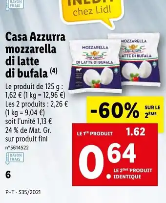 Lidl Casa azzurra mozzarella di latte di bufala offre