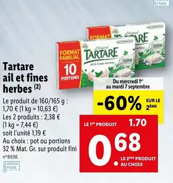 Lidl Tartare ail et fines herbes offre
