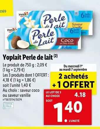 Lidl Yoplait perle de lait offre