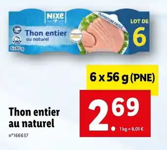Lidl Thon entier au naturel offre