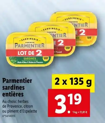 Lidl Parmentier sardines entières offre