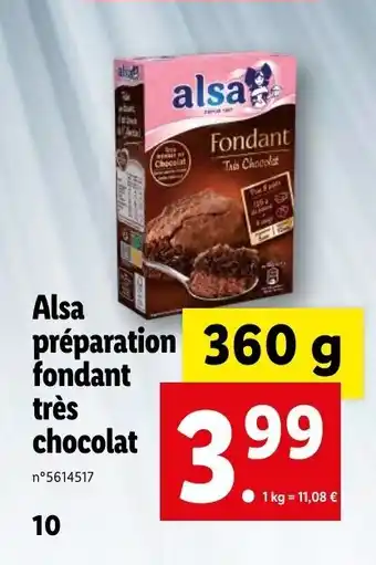 Lidl Alsa préparation fondant très chocolat offre