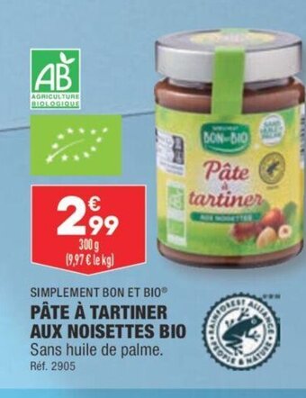 ALDI PÂTE À TARTINER AUX NOISETTES BIO Sans huile de palme. offre