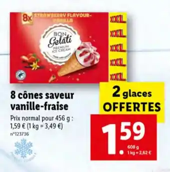 Lidl 8 Cônes saveur vanille-fraise offre