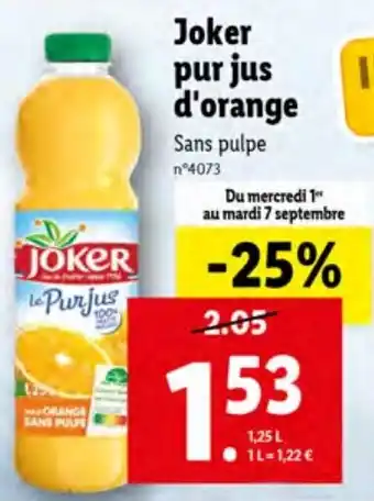 Lidl Joker pur jus d'orange offre