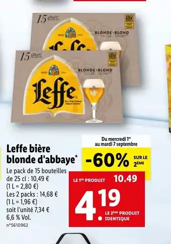 Lidl Leffe bière blonde d'abbaye offre