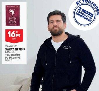 ALDI STRAIGHT UPⓇ SWEAT ZIPPÉ 60% coton, 40% polyester. Du 2XL au 5XL. offre