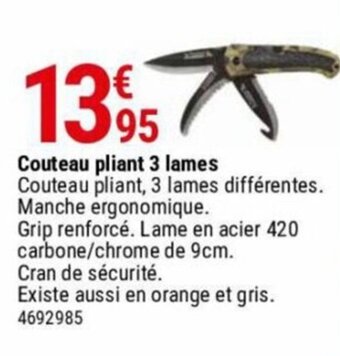 Gamm vert Couteau pliant 3 lames Couteau pliant, 3 lames différentes. Manche ergonomique. offre