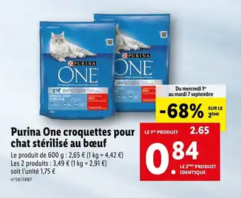 Lidl Purina one croquettes pour chat stérilisé au bœuf offre