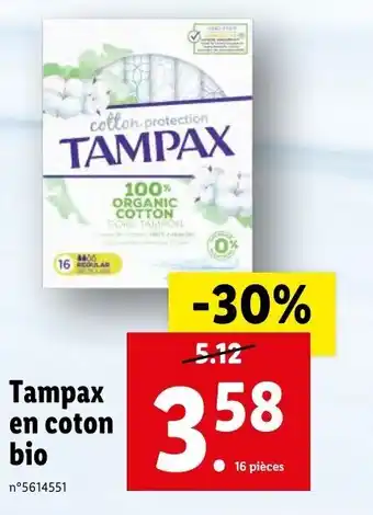 Lidl Tampax en coton bio offre