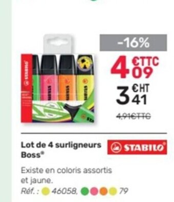 Lot de 4 surligneurs Boss